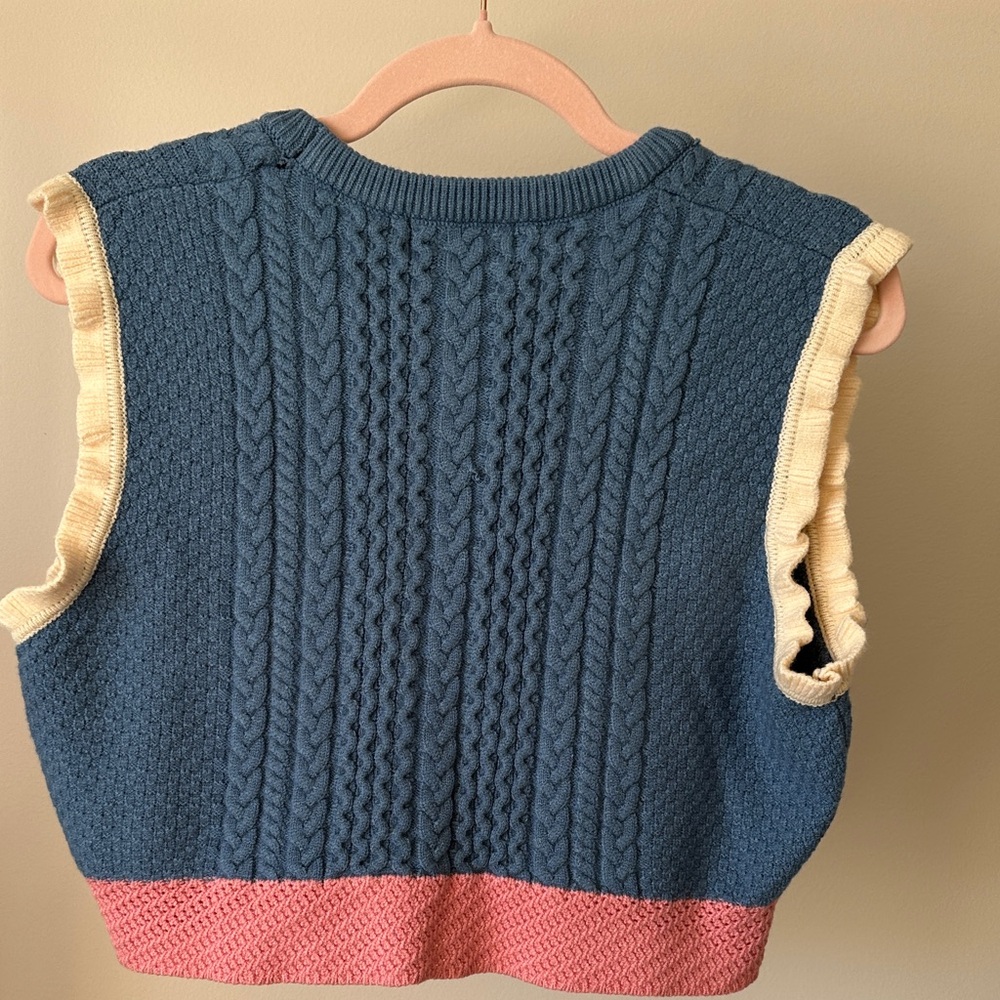 Cider Blue Sweater Vest with Pink and Orange Details - Picture 3 of 3